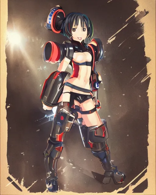 Image similar to full body image of anime girl in mechanic armor in night tokyo by makoto sinkai, perfect face, fine details