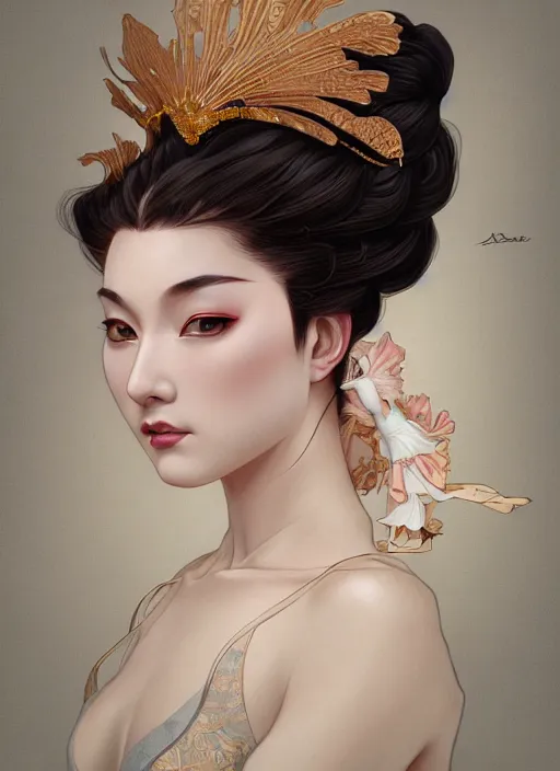 Prompt: ultra realistic illustration, geisha prima ballerina, sci - fi, fantasy, symmetrical face, intricate, elegant, highly detailed, digital painting, artstation, concept art, smooth, sharp focus, illustration, art by artgerm and alphonse mucha