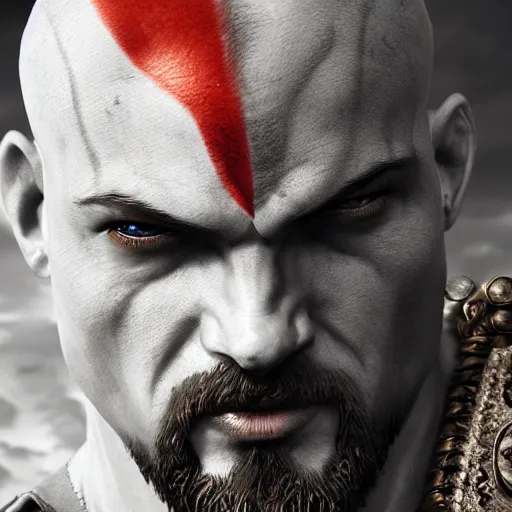 Image similar to portrait of kratos, intricate artwork, concept art, octane render, deviantart, cinematic, key art, hyperrealism, iridescent accents, portrait photograph, nikon 3 5 mm, photograph by greg rutkowski