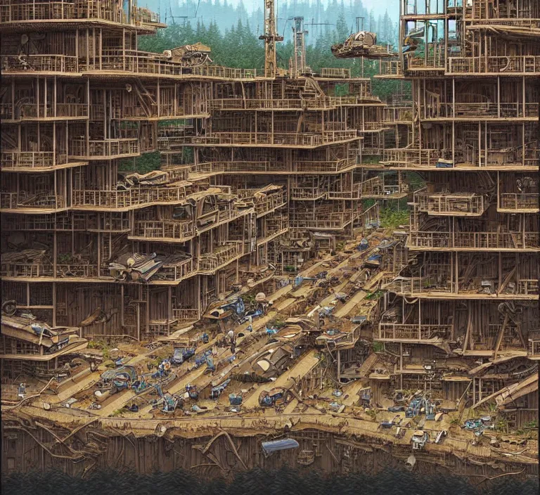 Image similar to photography hyperrealism concept art of highly detailed beavers builders that building highly detailed futuristic city with sticks by hasui kawase and scott listfield sci - fi style hyperrealism