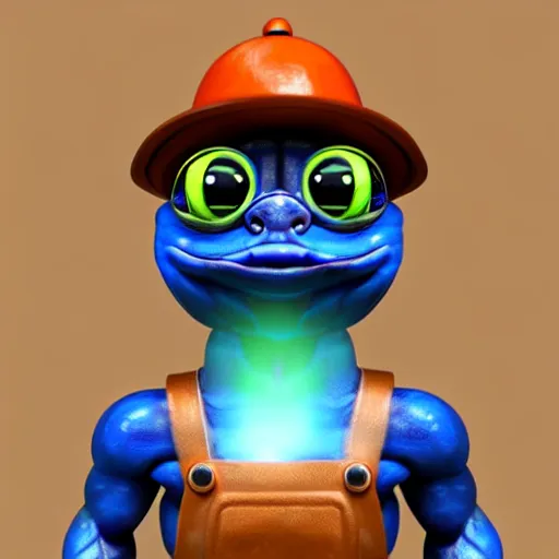 Prompt: pepe the miner with blue crystal, artstation, 3 d render, intricate, muscles