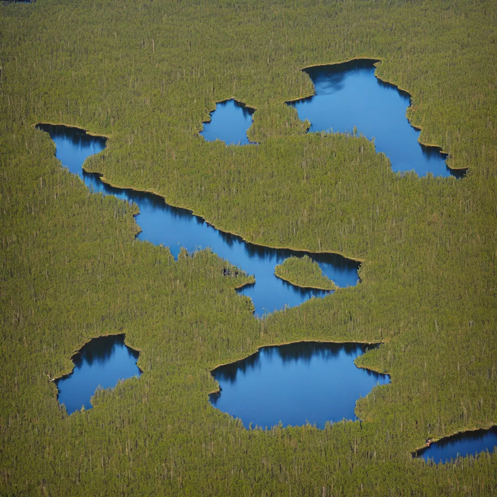 Image similar to ariel view of aukstaitija national park, lake asalnai, very detailed, 4 k, award winning photography