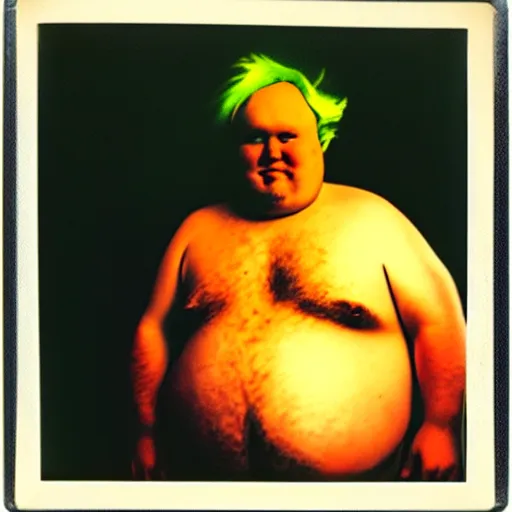 Prompt: color polaroid portrait of a fat man as taken by andy warhol. photography, instant photography, color accurate, photographer, film, integral print, studio. no marilyn monroe, no paint.