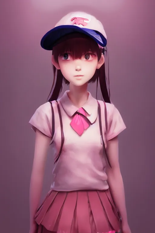 Prompt: 3d infrared render portrait of beauty 3d anime lofi schoolgirl with pink sport cap and face underwater subway twilight. dramatic light, trending on artstation, art by hiro kiyohara and hayao miyazaki oil painting