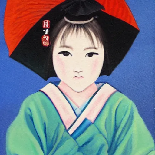 Image similar to a painting of Japanese schoolgirl, clothed, Epic