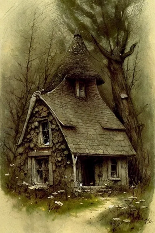 Image similar to (((((1950s witches cottage in the woods . muted colors.))))) by Jean-Baptiste Monge !!!!!!!!!!!!!!!!!!!!!!!!!!!