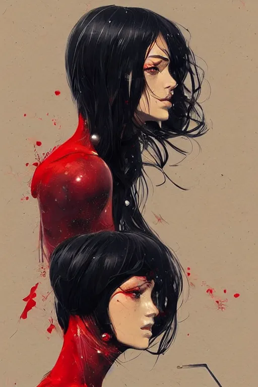 Image similar to a ultradetailed beautiful painting of a stylish female humanoid, by conrad roset, red and black, greg rutkowski and makoto shinkai trending on artstation