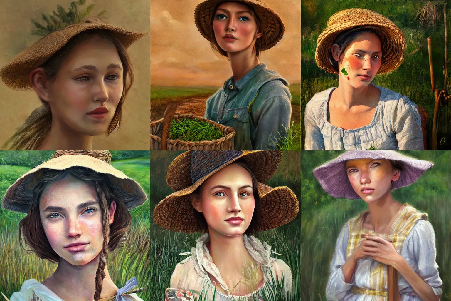 Prompt: gal gaddot as beautiful coy farmer girl, realistic painting, high detail, cottagecore, digital painting