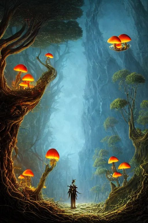 Image similar to a beautiful digital illustration painting of a detailed gothic fantasy fireflies and roots, dark mushroom, flowers ruins beautiful dragon by benoit b. mandelbrot, steven belledin, martin johnson heade, lee madgwick, caspar david friedrich, and david rios ferreira. 8 k resolution trending on artstation concept art digital illustration