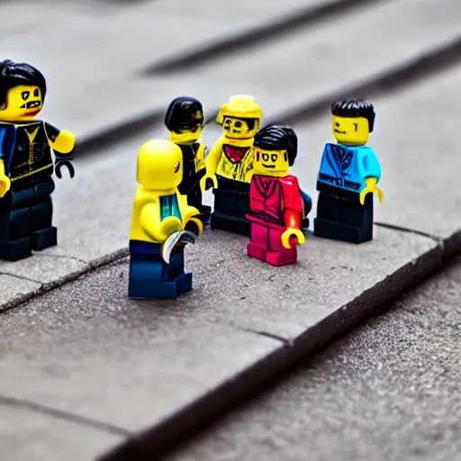 Prompt: macro street photography lego