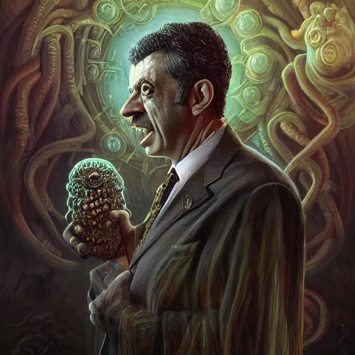 Image similar to lovecraft biopunk portrait of rowan sebastian atkinson by tomasz alen kopera and peter mohrbacher