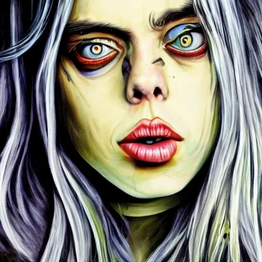 Prompt: Billie Eilish scary painting very detailed 4K