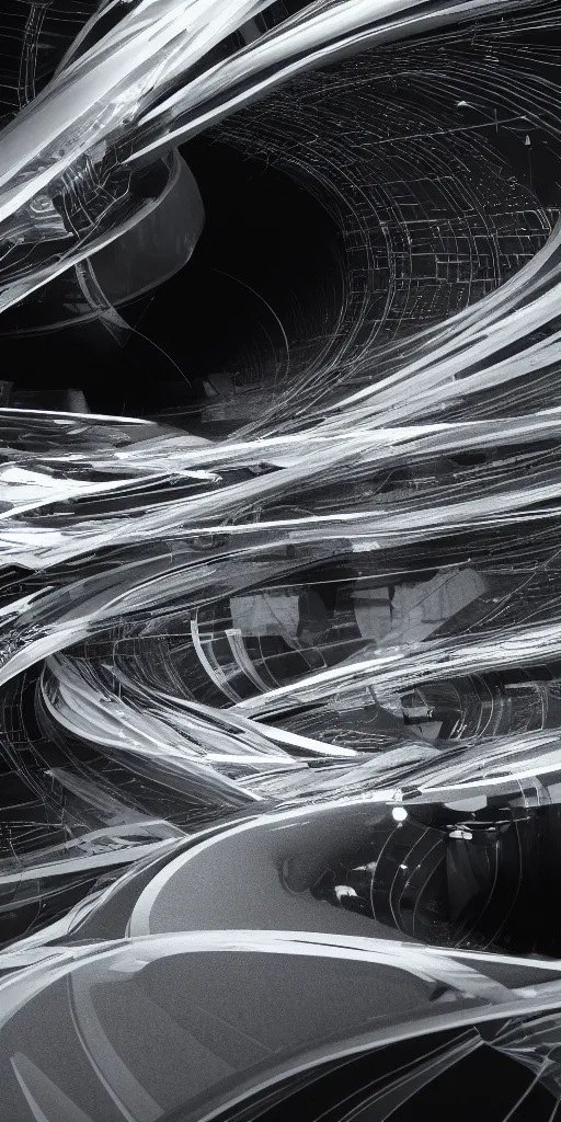 Prompt: the flow of time. octane render. 8 k. intelligent machines are taking over. monochrome. cinematic.