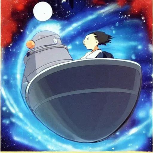 Image similar to Spirited away dark blonde guy with blue eyes in space