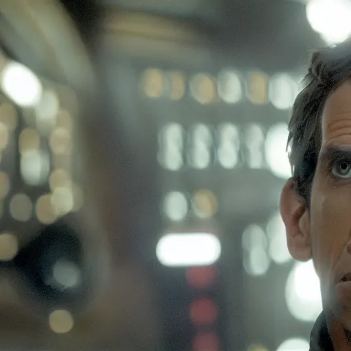 Prompt: a cinematic film still of Ben Stiller in Star Wars, portrait, 40mm lens, shallow depth of field, close up, split lighting, cinematic