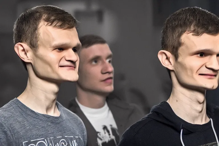 Image similar to vitalik buterin merging ethereum, movie still, cinematic, 8 k, hd