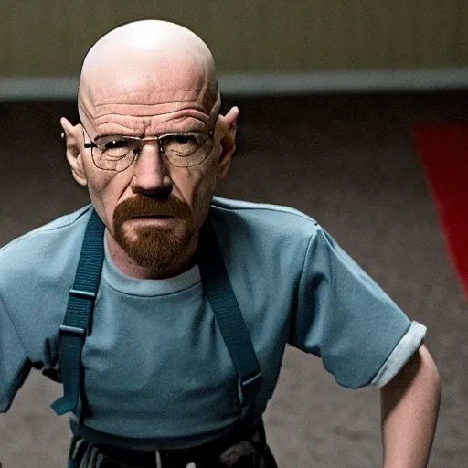 Prompt: A still of Walter White as Eleven in Stranger Things