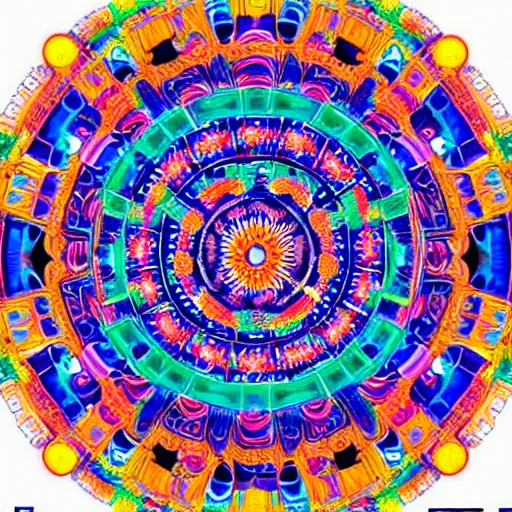 Image similar to A beautiful Buddhist Mandala, hyper-detailed, rainbow color scheme ::