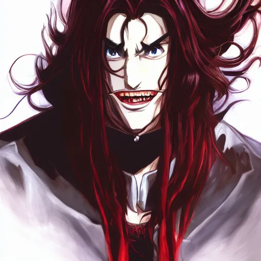 Prompt: portrait of alucard, anime fantasy illustration by tomoyuki yamasaki, kyoto studio, madhouse, ufotable, trending on artstation