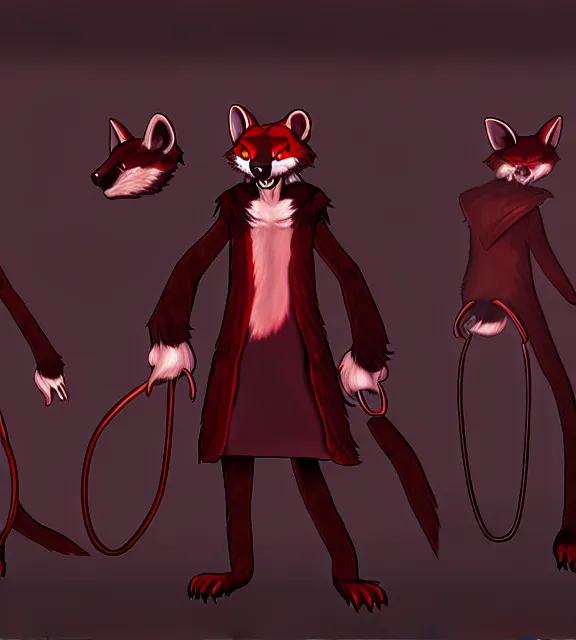 Image similar to furry - male - red - black - weasel - necromancer - fursona uhd ue 5 visual novel pc game expressions