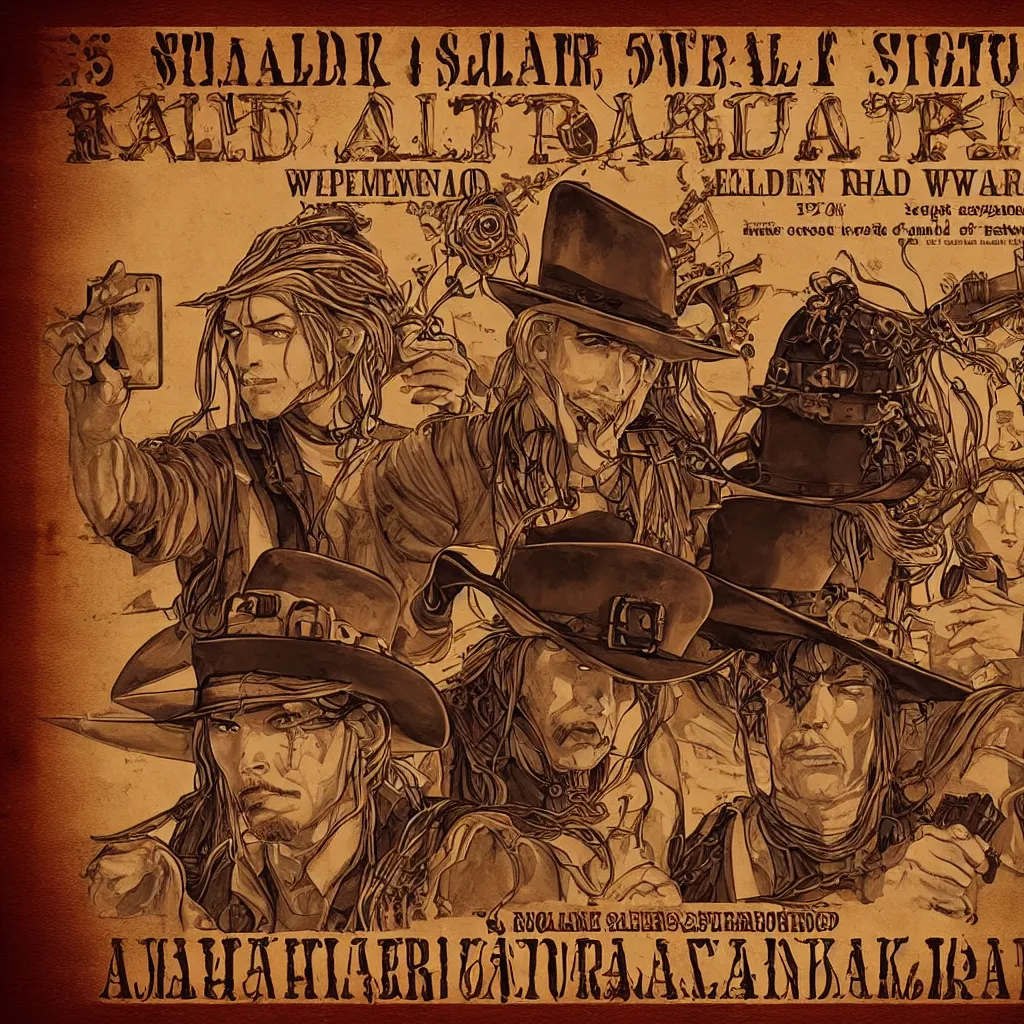 Image similar to solarpunk steampunk spaghetti western wanted poster, header wanted the RANDEL BROTHERS dead or alive, medieval trending on artgerm