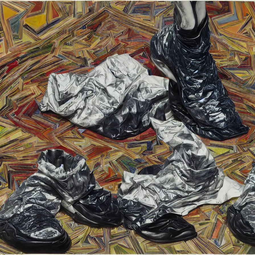 Image similar to futuristic balenciaga sneakers, nft art, highly detailed, hyper realistic, art by todd mcfarlane, by ( ( ( lucian freud ) ) ) and gregory crewdson and francis bacon