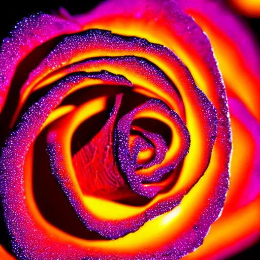 Prompt: award - winning macro of a beautiful black rose made of glowing molten magma, inner glow, lava texture