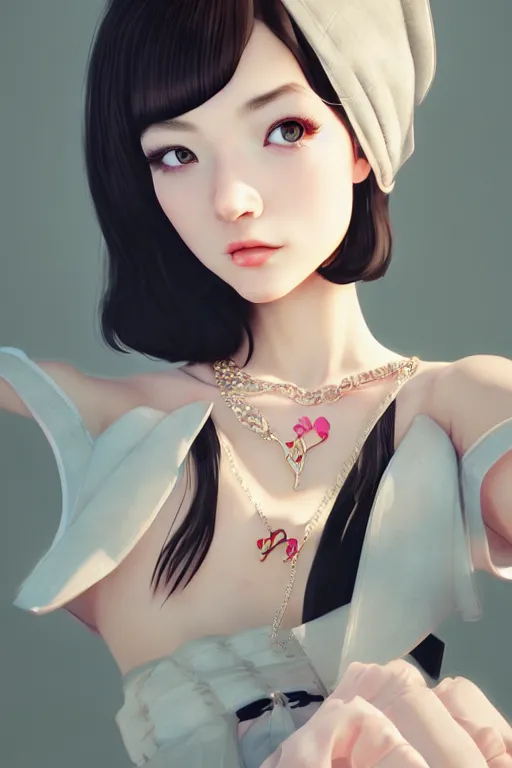 Image similar to a pin up and beautiful fashion charming dreamlke japan girl with lv jewelry, character art, art by wlop and and ilya kuvshinov, hyperdetailed, 8 k realistic, symmetrical, frostbite 3 engine, cryengine, dof, trending on artstation, digital art