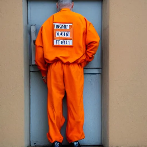 Prompt: inmate with orange suit and bee head