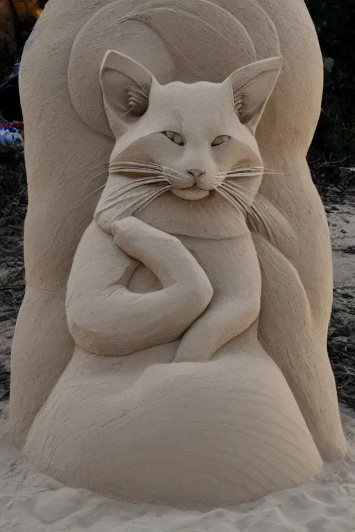Prompt: a detailed sand sculpture of a godly cat, unreal engine 5, elegant, painted by gaston bussiere, hyper realism, artistic, dramatic lighting