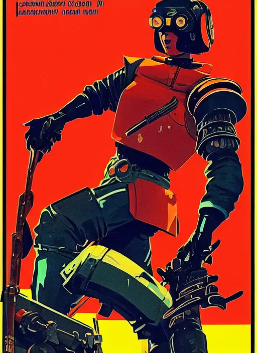 Prompt: soviet propaganda poster. cyberpunk samurai. portrait by jean giraud and anton otto fischer and john philip falter and will eisner and gil elvgren and pixar. realistic proportions. character art. science fiction d & d. tf 2, overwatch, rb 6 s, cyberpunk 2 0 7 7, blade runner 2 0 4 9.