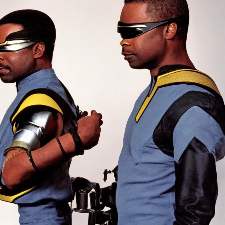 Image similar to geordi laforge super cool futuristic visor on his head, levar burton