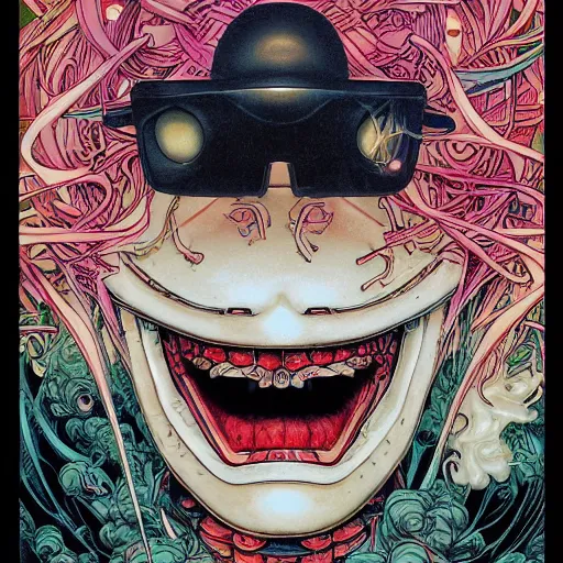 Image similar to portrait of crazy marshmello, symmetrical, by yoichi hatakenaka, masamune shirow, josan gonzales and dan mumford, ayami kojima, takato yamamoto, barclay shaw, karol bak, yukito kishiro