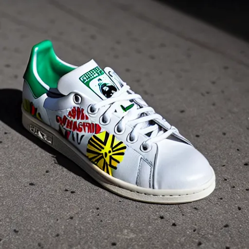 Image similar to adidas stan smith by jean michel basquiat, nate vanhook, mark miner