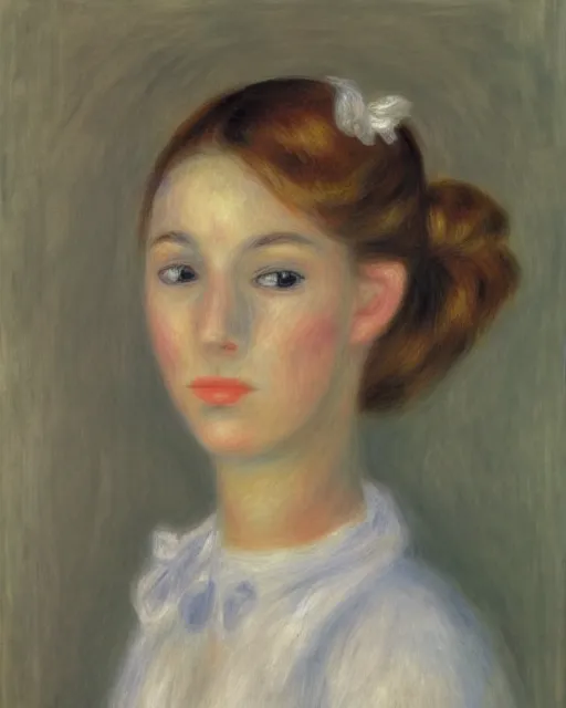 Image similar to portrait of young female robot, in the style of Pierre-Auguste Renoir