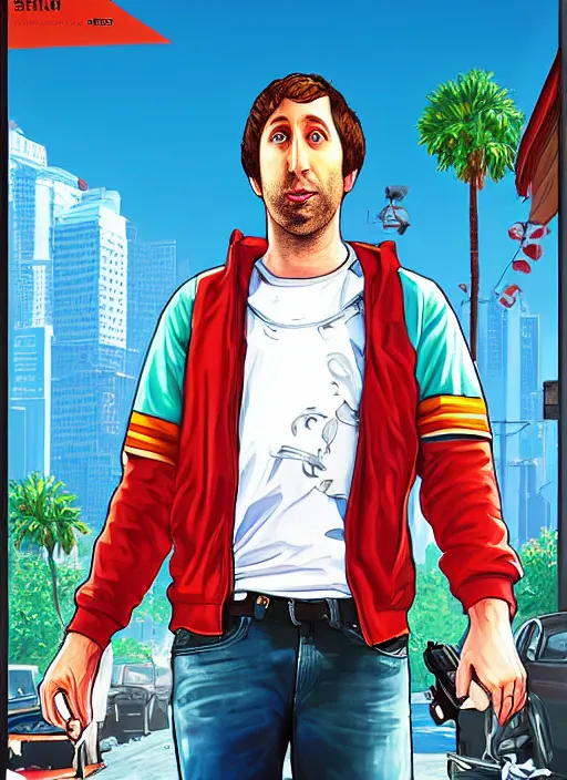 Prompt: a portrait of simon helberg as gta 5 cover art