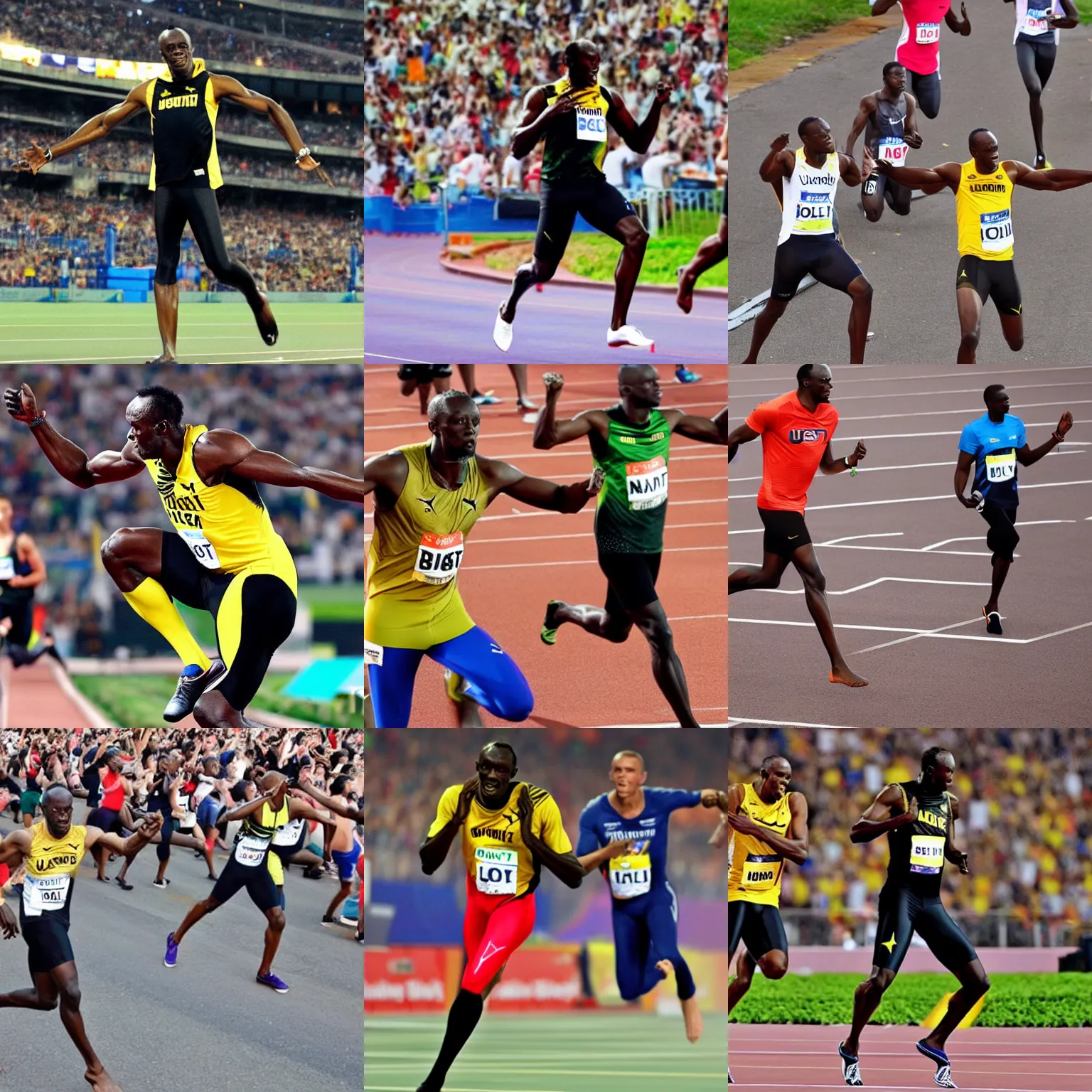 Prompt: Usain Bolt doing the Naruto Run pose