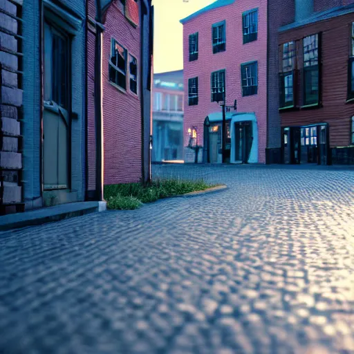 Image similar to portsmouth new hampshire street facing the ocean, beautiful cinematic lighting, 8 k, octane render, artstation