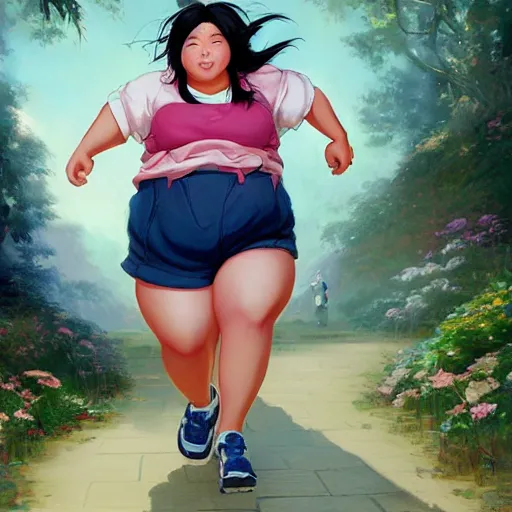 Prompt: portrait of a chubby taiwanese woman running, an oil painting by ross tran and thomas kincade, studio ghibli