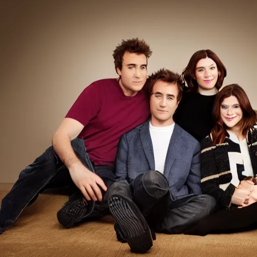 Image similar to The how i met your mother cast made from wool cute, studio light, professional photo