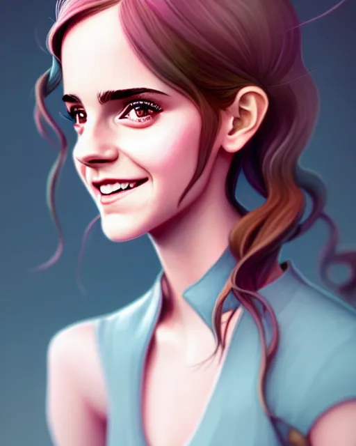 Image similar to beautiful full body Emma Watson smiling, art by lois van baarle and loish and ross tran and rossdraws and sam yang and samdoesarts and artgerm, digital art, highly detailed, intricate, sharp focus, Trending on Artstation HQ, deviantart, unreal engine 5, 4K UHD image