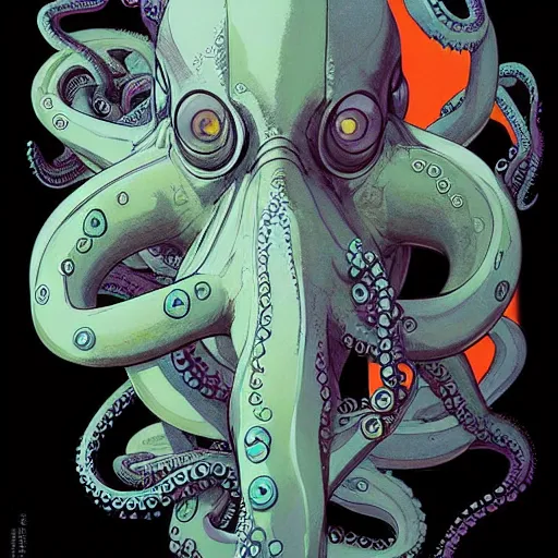 Image similar to 2 0 7 7 autobot octopus portrait by charles vess and james jean and erik jones and rhads, inspired byy ghost in the shell, beautiful fine face features, intricate high details, sharp, ultradetailed