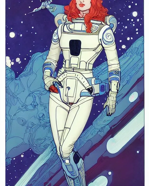 Image similar to a beautiful woman in a future space suit artwork by james jean, Phil noto and rebecca guay