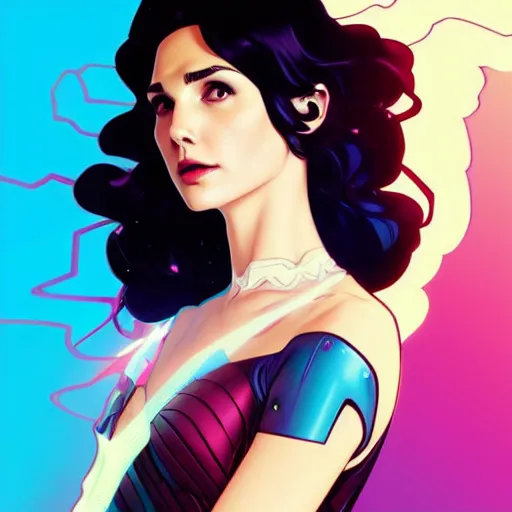 Image similar to a beautiful gal gadot as an superhero winona ryder fighting crime, art by ilya kuvshinov and lois van baarle and alphonse mucha and ross tran and range murata and artgerm, digital art, highly detailed, profile picture, intricate, sharp focus, trending on artstation hq, deviantart, pinterest, unreal engine 5, 4 k uhd image