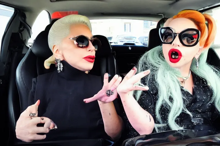 Image similar to lady gaga and judy garland carpool karaoke