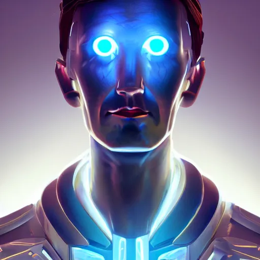 Image similar to portrait of a cyborg nikola tesla, metallic skin, led lights, high technology inplants, mattepainting concept blizzard pixar maya engine on stylized background splash comics global illumination lighting artstation lois van baarle, ilya kuvshinov, rossdraws