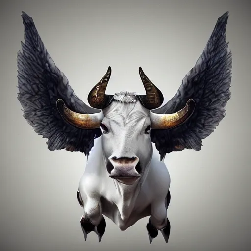 Prompt: white bull with wings, fantasy style