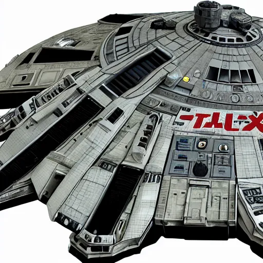 Image similar to the millennium falcon in the style of star fox 64 graphics