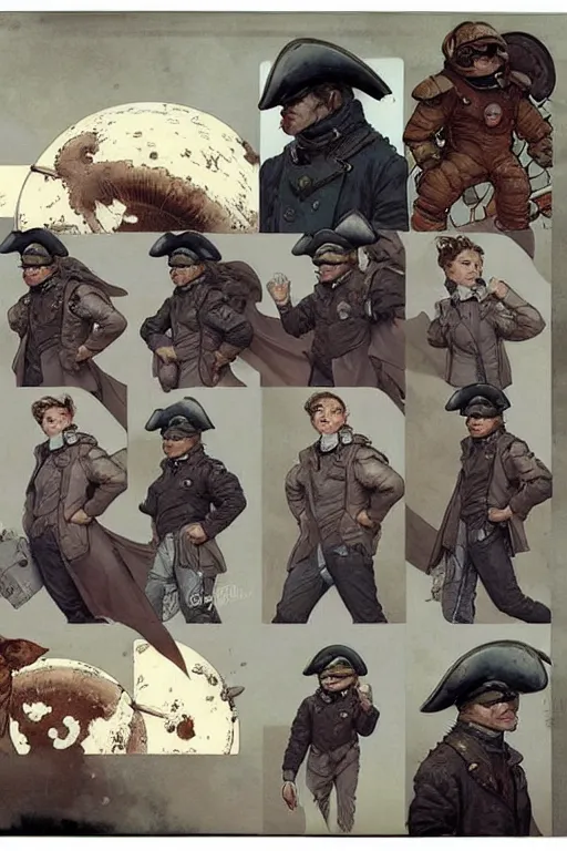 Image similar to comic page layout ( ( ( ( ( 2 0 5 0 s retro future 1 0 year boy old super scientest in space pirate mechanics costume full portrait. muted colors. ) ) ) ) ) by jean - baptiste monge!!!!!!!!!!!!!!!!!!!!!!!!!!!!!!