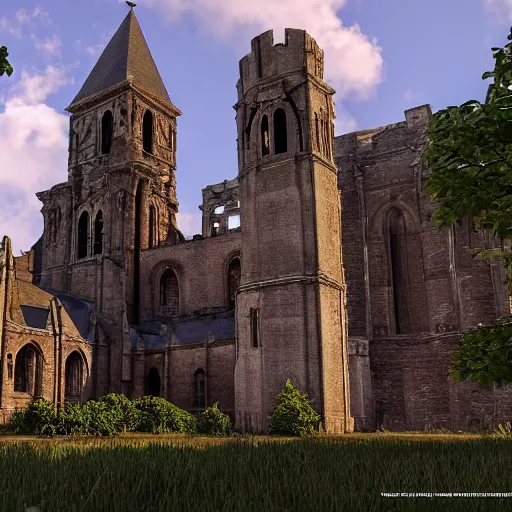 Prompt: imposing abbey, realistic, highly detailed, hd, unreal engine